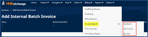 Billing Invoice Search by Batch Invoice or Visit